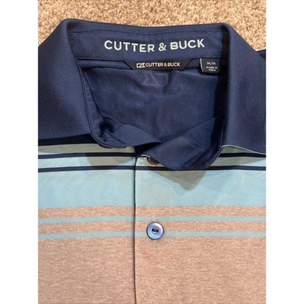 Cutter & Buck Men's Short Sleeve 3 Button Alki Valiant Stripe Golf Polo Size M - Picture 2 of 8